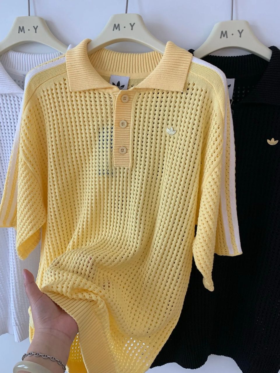 Adidas 老钱风针织开衫 复古慵懒风经典polo领 + 钩针编织纹理 4