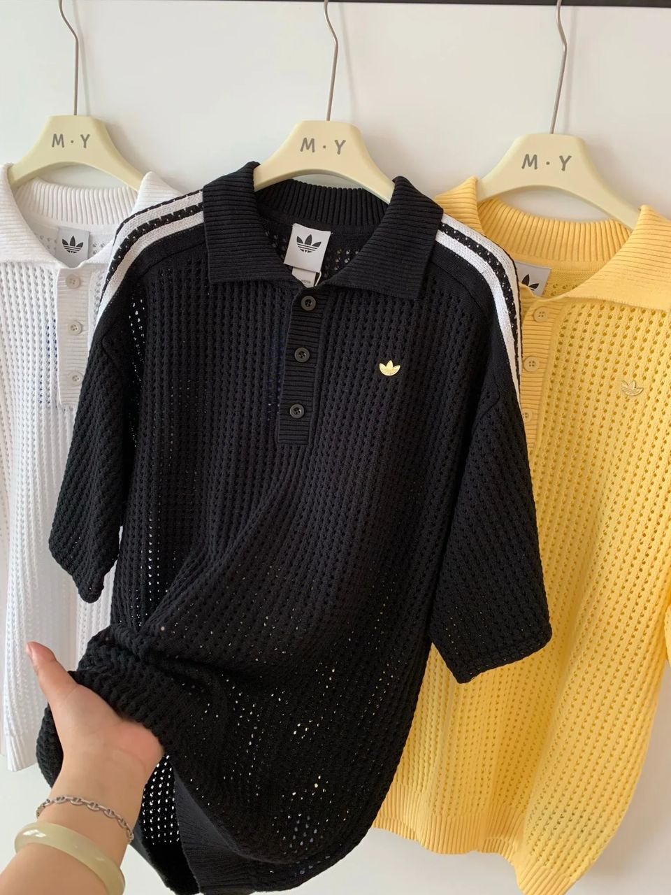 Adidas 老钱风针织开衫 复古慵懒风经典polo领 + 钩针编织纹理 3