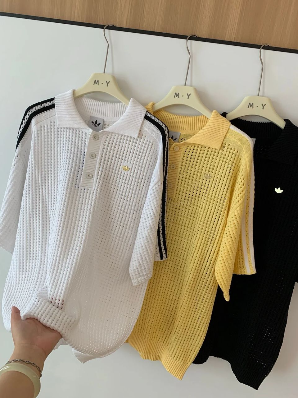 Adidas 老钱风针织开衫 复古慵懒风经典polo领 + 钩针编织纹理 6